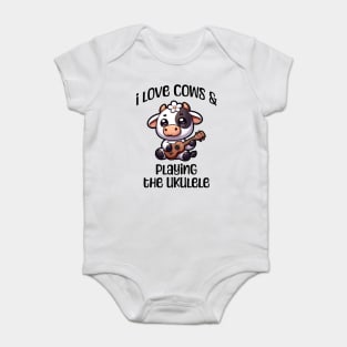 I Love Cows and Playing the Ukulele cute calf design Baby Bodysuit